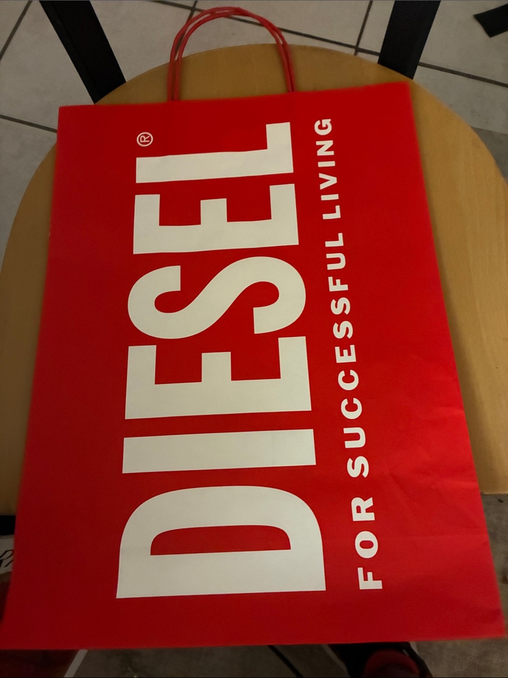 Diesel Red Paper Shopping Bag with White Logo